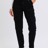 Judy Blue high waisted black denim cuffed cargo jeans