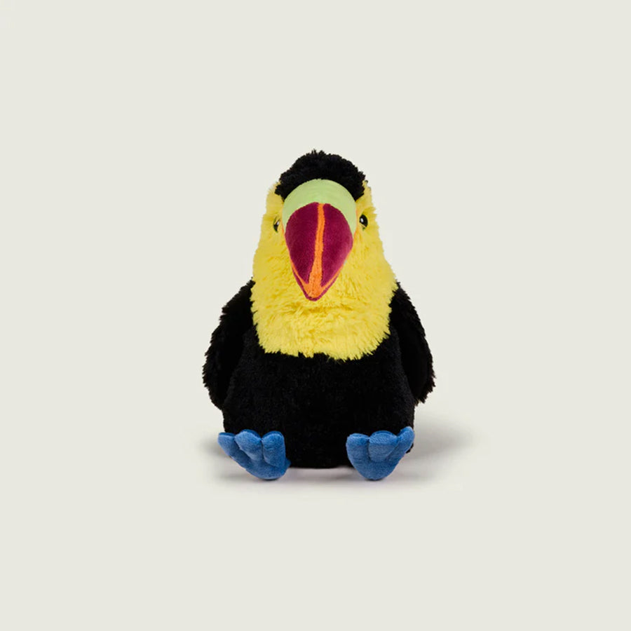 Toucan Warmies plush with bright beak, microwavable and freezer safe, lavender-scented, weighted for comfort and relaxation.