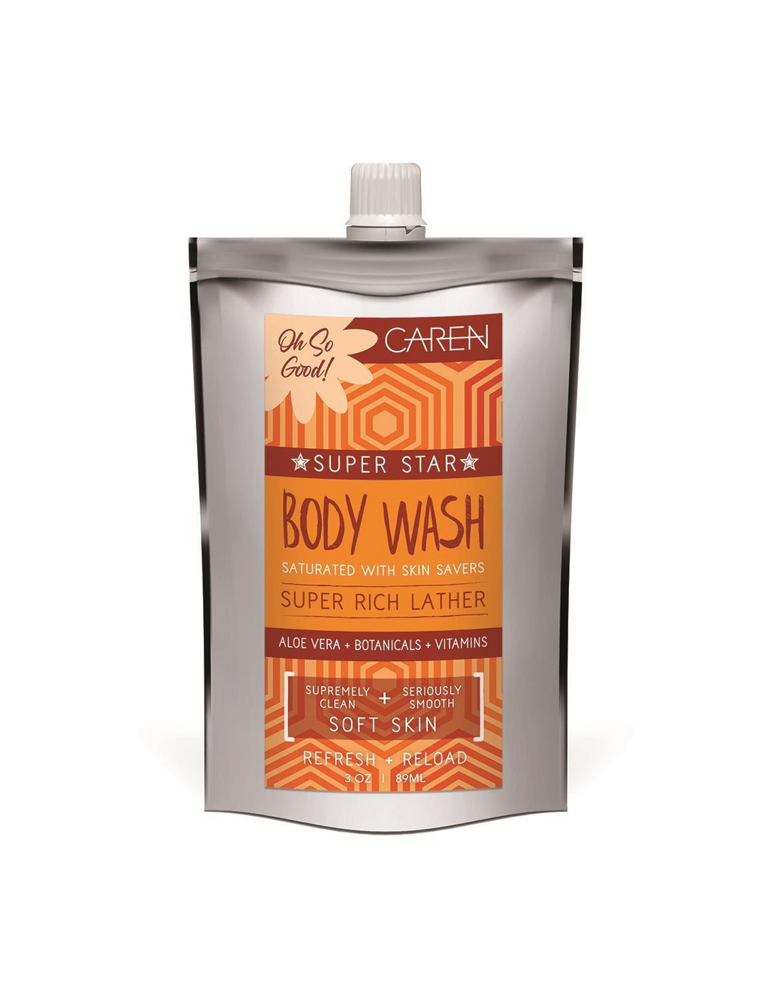 A 3 oz travel-sized pouch of "Dazzle" body wash.