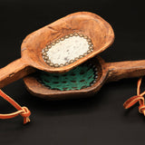 Beaded Wooden Scoop with Embossed Leather and Cowhide