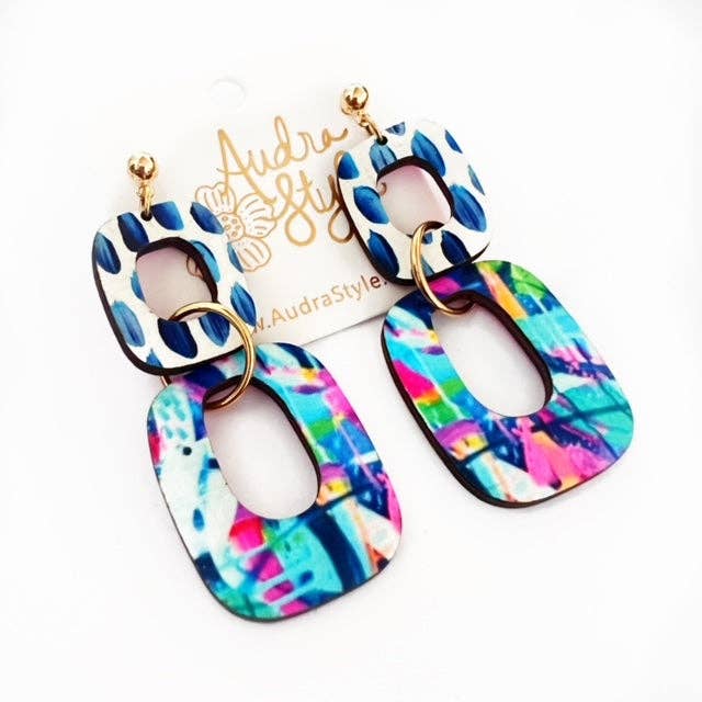 Colorful Pink Blue Earrings made by Audra Style