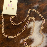 Gold Etched Chain & Stud Set