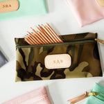 Jon Hart Large Pouch with coated canvas, natural leather details, and slim flat design for organized travel or daily use.