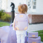 Jon Hart Mini Backpack, 11.5x9x3.75 in, coated canvas with leather trim.