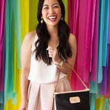 Jon Hart Letita Handbag in coated canvas with natural leather, crossbody and shoulder carry options