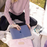 Jon Hart 15-inch padded computer case in coated canvas with natural leather trim, soft protective interior, and full zip closure — designed for laptops up to 15 inches wide.